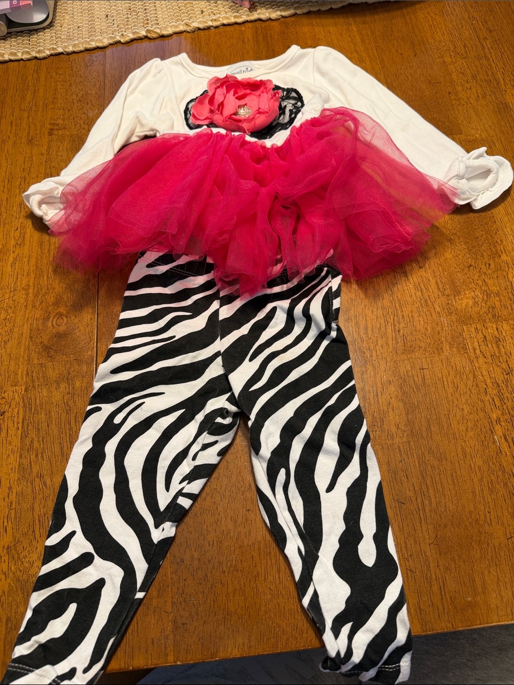 Mud Pie Pink Tulle Tutu Top with Zebra Print Leggings